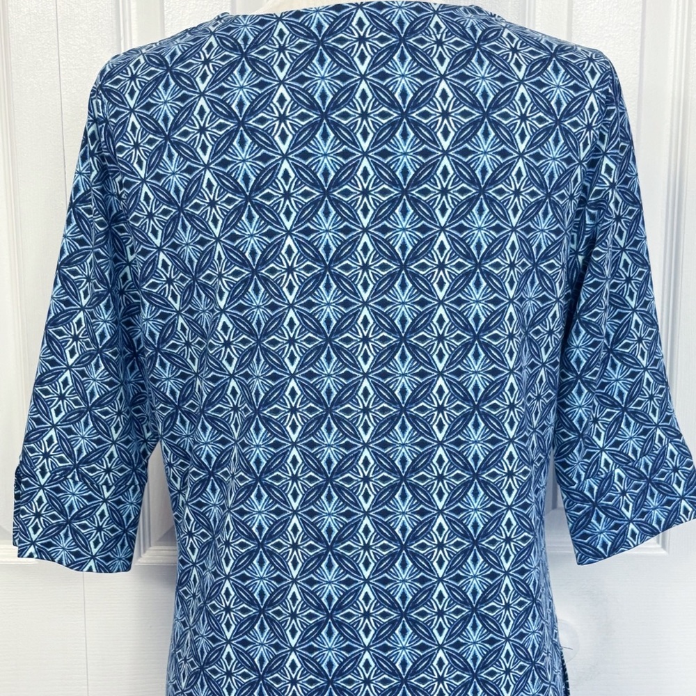 Hang Ten Blue Print Stretch Knit Elbow Sleeve Shift Sun Dress Medium - Picture 15 of 16